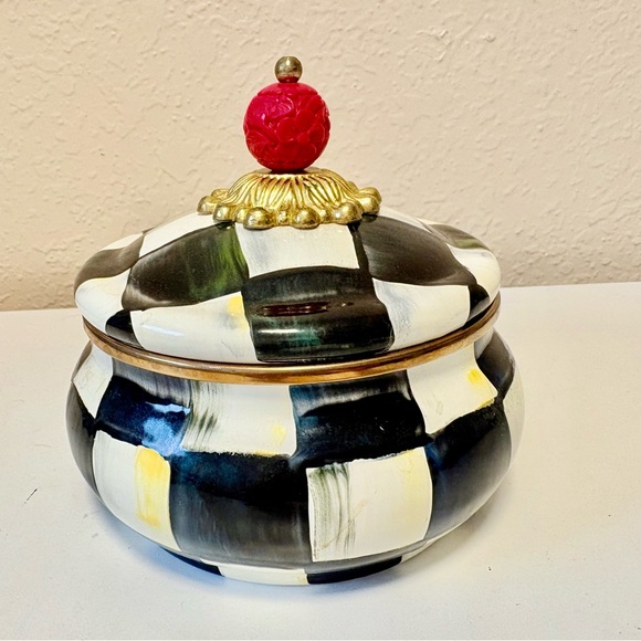 Checkered Ceramic Jar with Red Accent - Picture 2 of 10